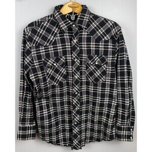 Wrangler Flannel Pearl Snap Large Black Plaid